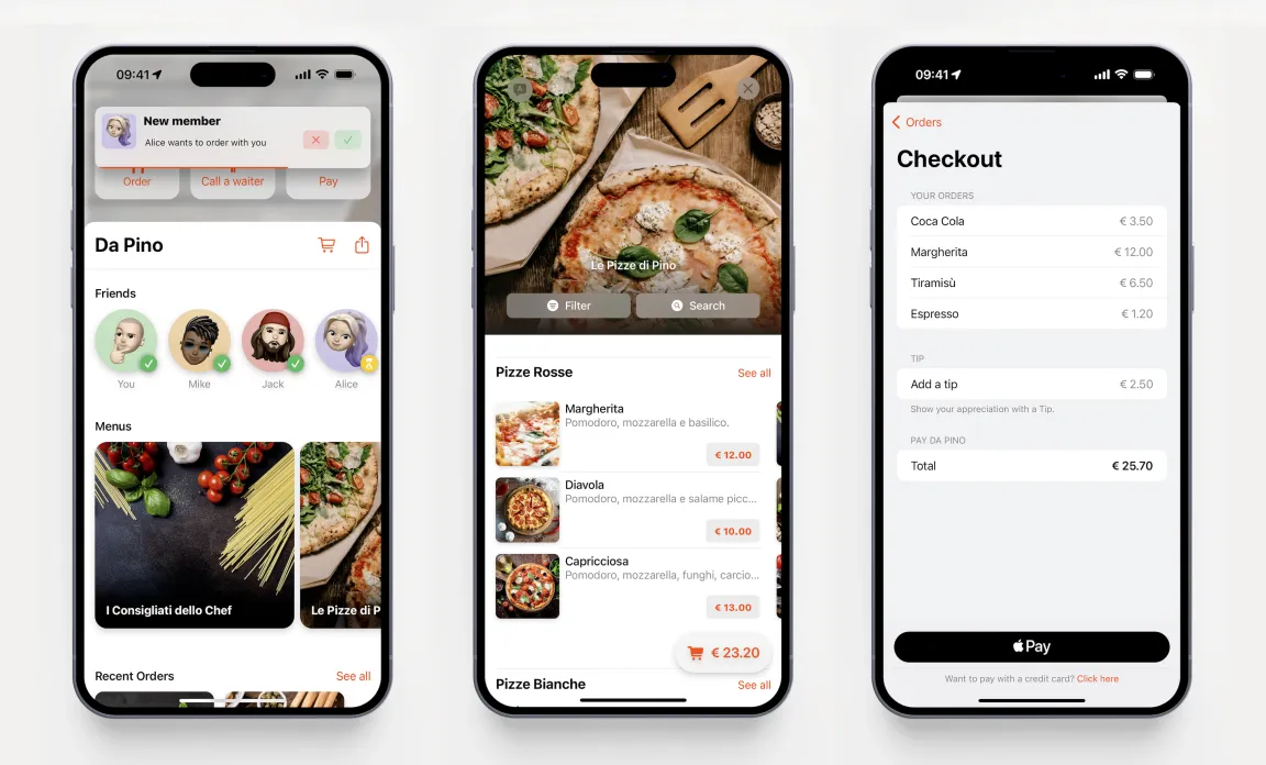 Screenshot of the restaurant ordering mobile app